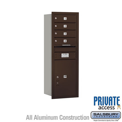 Salsbury 11 Door High Recessed Mounted 4C Horizontal Mailbox with 4 Doors and 1 Parcel Locker in Bronze with Private Access - Rear Loading - Sweatfully