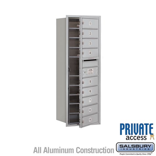 Salsbury 11 Door High Recessed Mounted 4C Horizontal Mailbox with 9 Doors in Aluminum with Private Access - Front Loading - Sweatfully