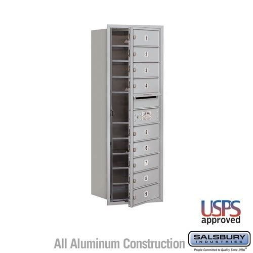 Salsbury 11 Door High Recessed Mounted 4C Horizontal Mailbox with 9 Doors in Aluminum with USPS Access - Front Loading - Sweatfully