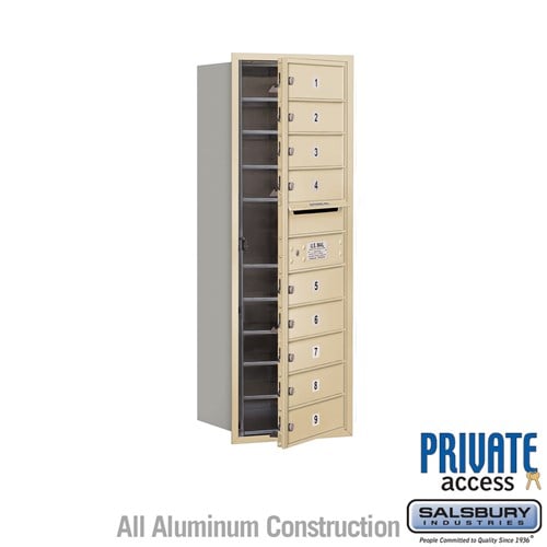 Salsbury 11 Door High Recessed Mounted 4C Horizontal Mailbox with 9 Doors in Sandstone with Private Access - Front Loading - Sweatfully