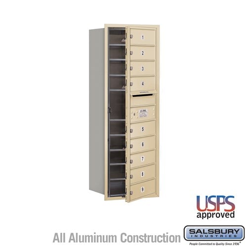 Salsbury 11 Door High Recessed Mounted 4C Horizontal Mailbox with 9 Doors in Sandstone with USPS Access - Front Loading - Sweatfully