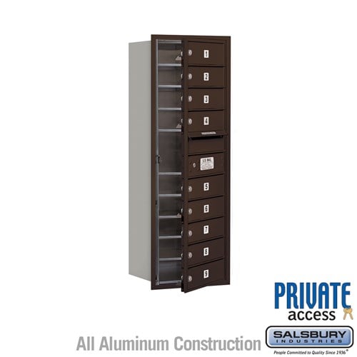 Salsbury 11 Door High Recessed Mounted 4C Horizontal Mailbox with 9 Doors in Bronze with Private Access - Front Loading - Sweatfully