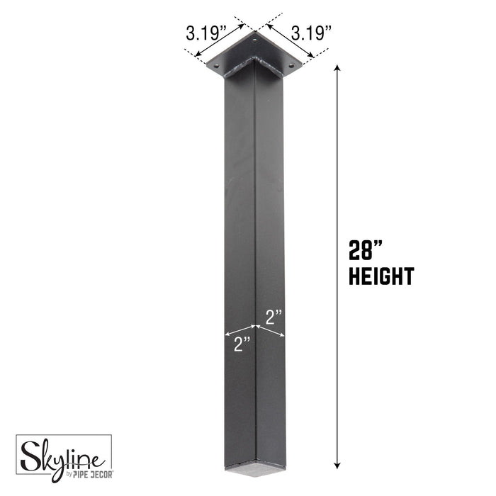 28 in. Skyline Matte Black Square Metal High-Rise Dining or Desk Table Legs - 4 Pack - Sweatfully