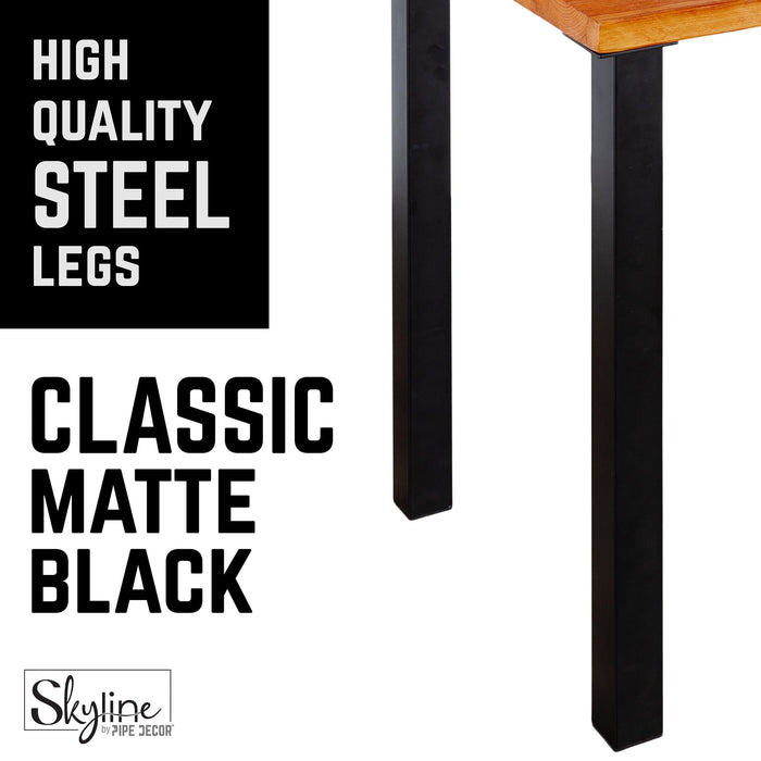 28 in. Skyline Matte Black Square Metal High-Rise Dining or Desk Table Legs - 4 Pack - Sweatfully