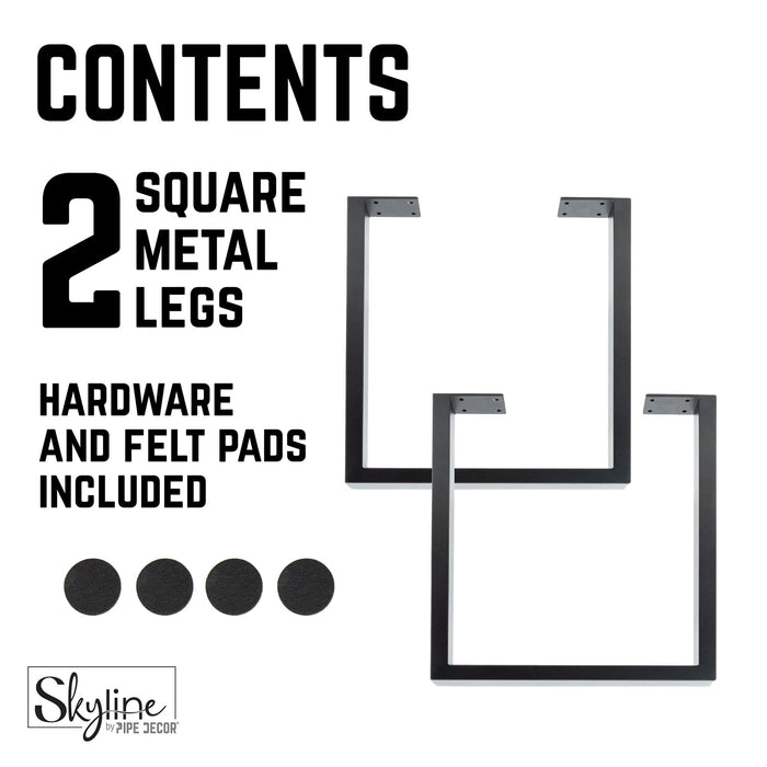 28 in. Skyline Matte Black Square Metal Landscape Dining or Desk Table Legs - 2 Pack - Sweatfully