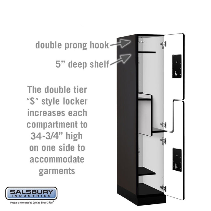 Salsbury 12" Wide Double Tier 'S' Style Designer Wood Locker - 1 Wide - 5 Feet High - 21 Inches Deep - Black - Black Electronic Locks - Sweatfully
