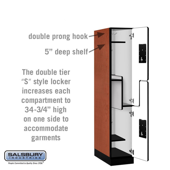 Salsbury 12" Wide Double Tier 'S' Style Designer Wood Locker - 1 Wide - 5 Feet High - 21 Inches Deep - Cherry - Silver Electronic Locks - Sweatfully