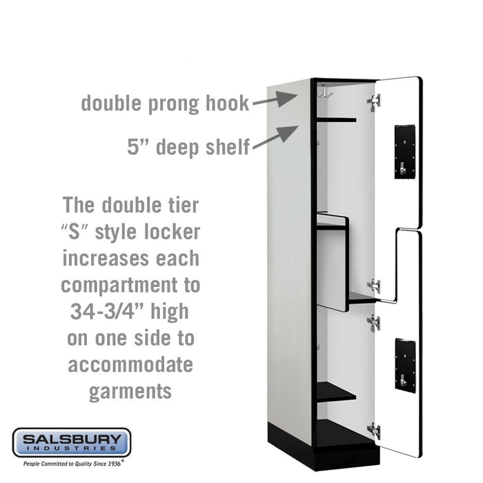 Salsbury 12" Wide Double Tier 'S' Style Designer Wood Locker - 1 Wide - 5 Feet High - 21 Inches Deep - Gray - Silver Electronic Locks - Sweatfully