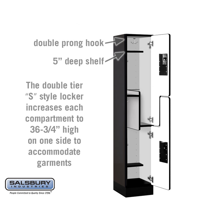Salsbury 12" Wide Double Tier 'S' Style Designer Wood Locker - 1 Wide - 5 Feet High - 15 Inches Deep - Black - Hasps - Sweatfully