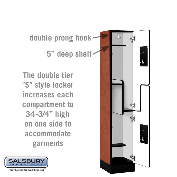 Salsbury 12" Wide Double Tier 'S' Style Designer Wood Locker - 1 Wide - 5 Feet High - 15 Inches Deep - Cherry - Silver Electronic Locks - Sweatfully