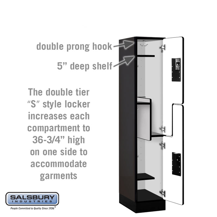 Salsbury 12" Wide Double Tier 'S' Style Designer Wood Locker - 1 Wide - 5 Feet High - 18 Inches Deep - Black - Hasps - Sweatfully