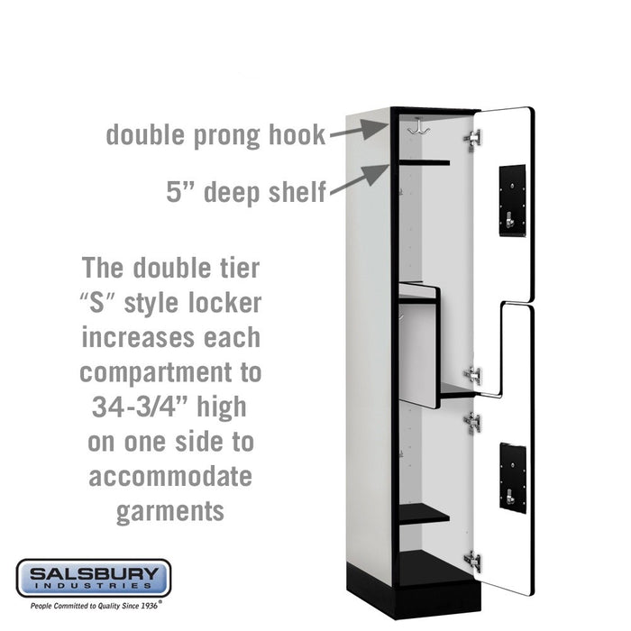 Salsbury 12" Wide Double Tier 'S' Style Designer Wood Locker - 1 Wide - 5 Feet High - 18 Inches Deep - Gray - Black Electronic Locks - Sweatfully