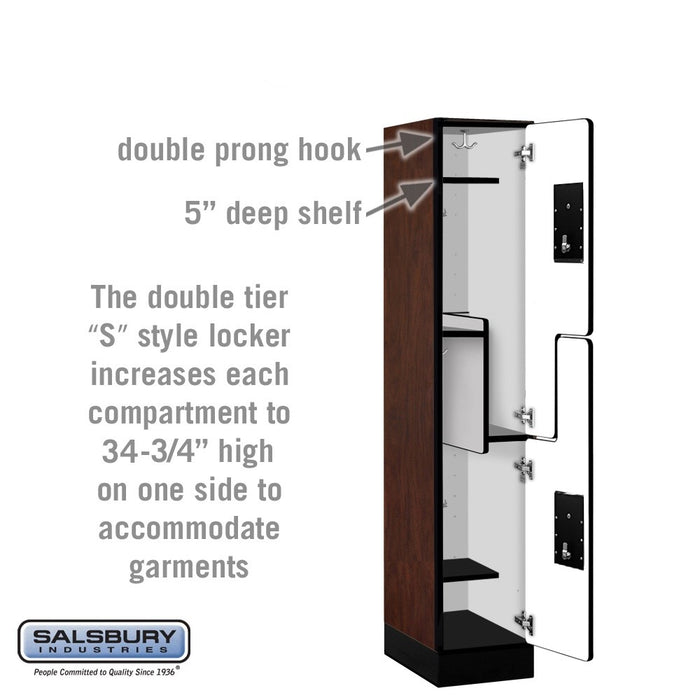 Salsbury 12" Wide Double Tier 'S' Style Designer Wood Locker - 1 Wide - 5 Feet High - 18 Inches Deep - Mahogany - Black Electronic Locks - Sweatfully