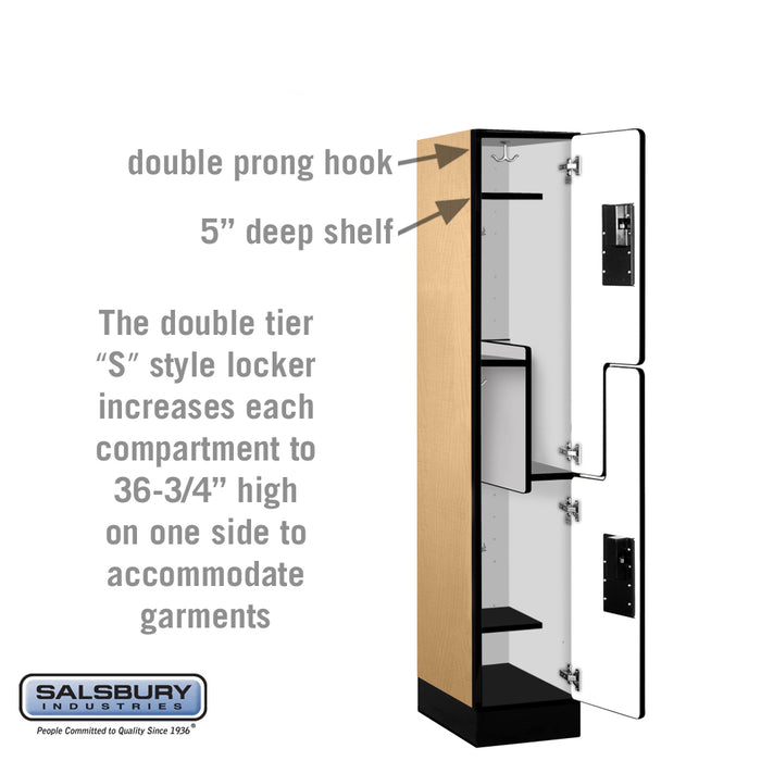 Salsbury 12" Wide Double Tier 'S' Style Designer Wood Locker - 1 Wide - 5 Feet High - 18 Inches Deep - Maple - Hasps - Sweatfully
