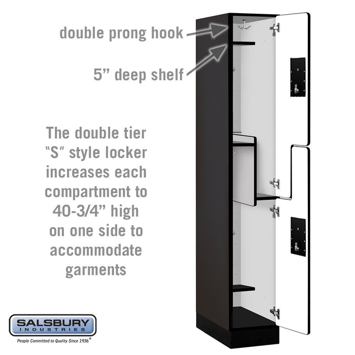 Salsbury 12" Wide Double Tier 'S' Style Designer Wood Locker - 1 Wide - 6 Feet High - 21 Inches Deep - Black - Silver Electronic Locks - Sweatfully