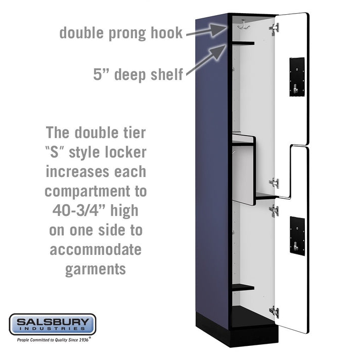 Salsbury 12" Wide Double Tier 'S' Style Designer Wood Locker - 1 Wide - 6 Feet High - 21 Inches Deep - Blue - Black Electronic Locks - Sweatfully