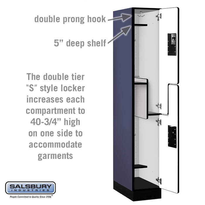 Salsbury 12" Wide Double Tier 'S' Style Designer Wood Locker - 1 Wide - 6 Feet High - 21 Inches Deep - Blue - Hasps - Sweatfully