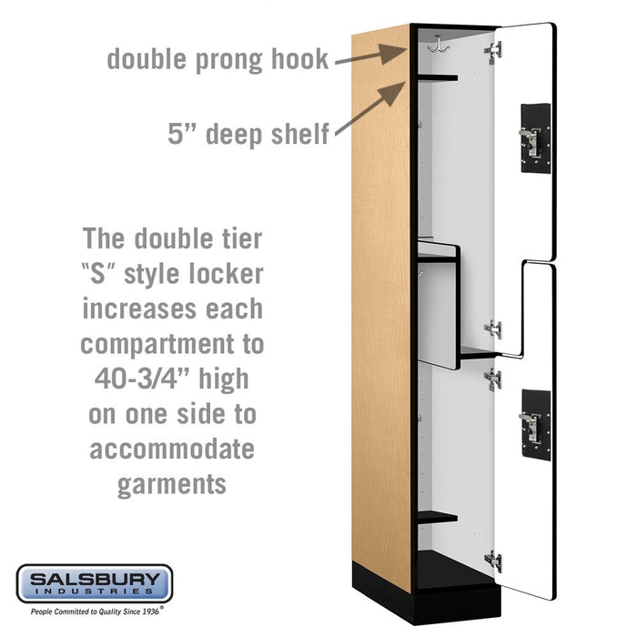 Salsbury 12" Wide Double Tier 'S' Style Designer Wood Locker - 1 Wide - 6 Feet High - 21 Inches Deep - Maple - Silver Resettable Combination Locks - Sweatfully