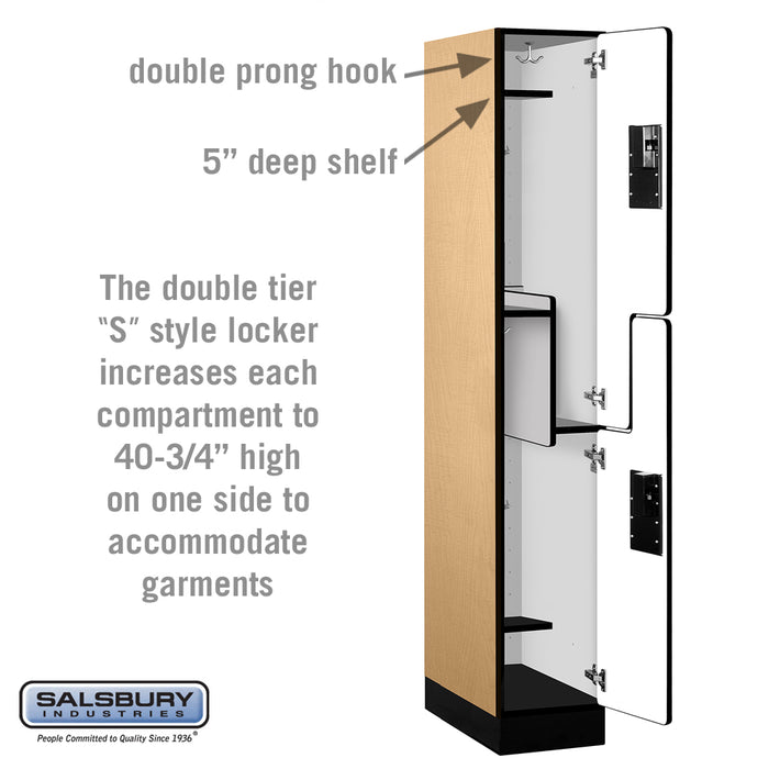 Salsbury 12" Wide Double Tier 'S' Style Designer Wood Locker - 1 Wide - 6 Feet High - 21 Inches Deep - Maple - Hasps - Sweatfully