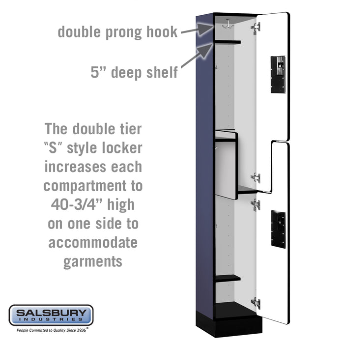 Salsbury 12" Wide Double Tier 'S' Style Designer Wood Locker - 1 Wide - 6 Feet High - 15 Inches Deep - Blue - Hasps - Sweatfully