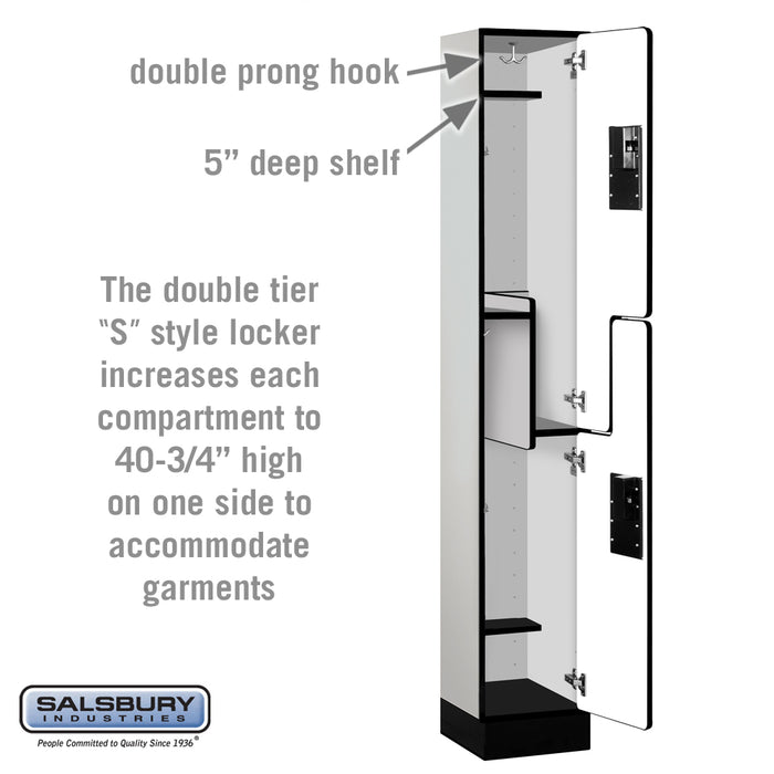 Salsbury 12" Wide Double Tier 'S' Style Designer Wood Locker - 1 Wide - 6 Feet High - 15 Inches Deep - Gray - Hasps - Sweatfully