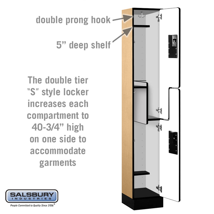 Salsbury 12" Wide Double Tier 'S' Style Designer Wood Locker - 1 Wide - 6 Feet High - 15 Inches Deep - Maple - Hasps - Sweatfully