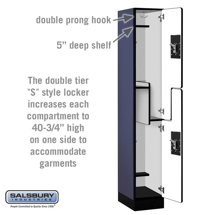 Salsbury 12" Wide Double Tier 'S' Style Designer Wood Locker - 1 Wide - 6 Feet High - 18 Inches Deep - Blue - Silver Resettable Combination Locks - Sweatfully