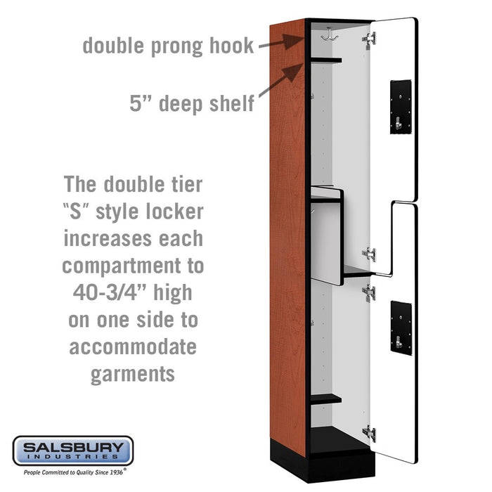 Salsbury 12" Wide Double Tier 'S' Style Designer Wood Locker - 1 Wide - 6 Feet High - 18 Inches Deep - Cherry - Silver Electronic Locks - Sweatfully