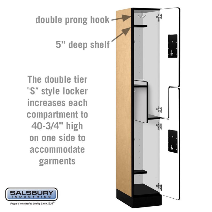 Salsbury 12" Wide Double Tier 'S' Style Designer Wood Locker - 1 Wide - 6 Feet High - 18 Inches Deep - Maple - Black Electronic Locks - Sweatfully