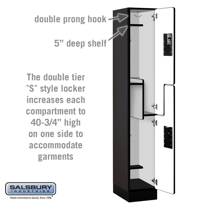 Salsbury 12" Wide Double Tier 'S' Style Designer Wood Locker - 1 Wide - 6 Feet High - 18 Inches Deep - Black - Hasps - Sweatfully
