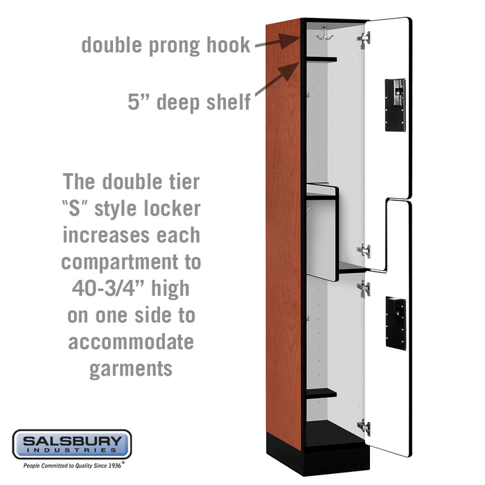 Salsbury 12" Wide Double Tier 'S' Style Designer Wood Locker - 1 Wide - 6 Feet High - 18 Inches Deep - Cherry - Hasps - Sweatfully