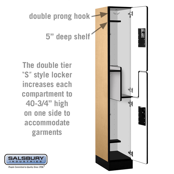 Salsbury 12" Wide Double Tier 'S' Style Designer Wood Locker - 1 Wide - 6 Feet High - 18 Inches Deep - Maple - Hasps - Sweatfully