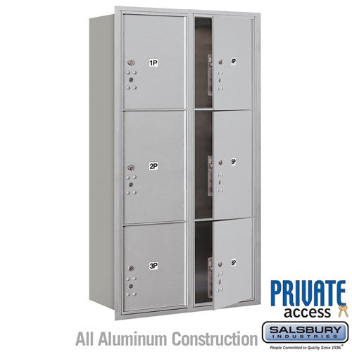 Maximum Height Recessed Mounted 4C Horizontal Parcel Locker with 6 Parcel Lockers in Aluminum with Private Access - Front Loading - Sweatfully