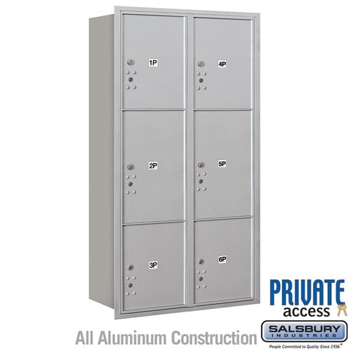 Maximum Height Recessed Mounted 4C Horizontal Parcel Locker with 6 Parcel Lockers in Aluminum with Private Access - Rear Loading - Sweatfully