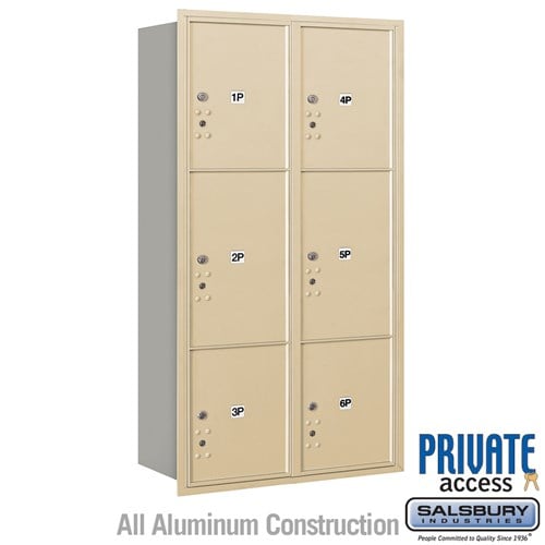 Maximum Height Recessed Mounted 4C Horizontal Parcel Locker with 6 Parcel Lockers in Sandstone with Private Access - Rear Loading - Sweatfully