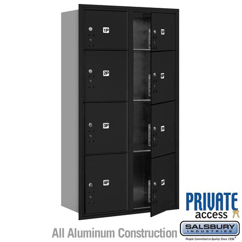 Salsbury Maximum Height Recessed Mounted 4C Horizontal Parcel Locker with 8 Parcel Lockers in Black with Private Access - Front Loading - Sweatfully