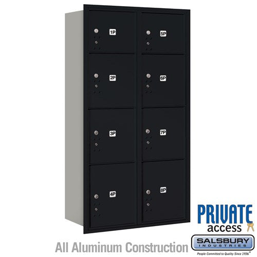 Salsbury Maximum Height Recessed Mounted 4C Horizontal Parcel Locker with 8 Parcel Lockers in Black with Private Access - Rear Loading - Sweatfully
