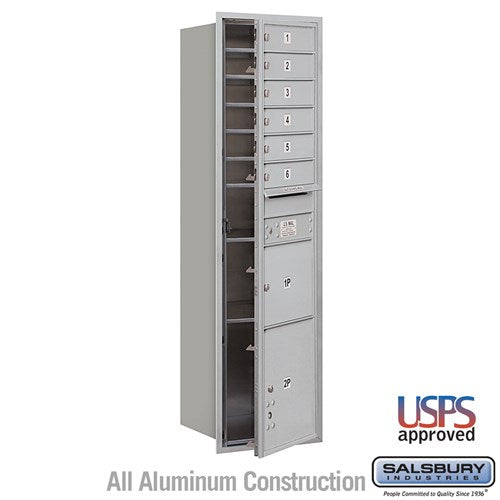 Salsbury Maximum Height Recessed Mounted 4C Horizontal Mailbox with 6 Doors and 2 Parcel Lockers in Aluminum with USPS Access - Front Loading - Sweatfully