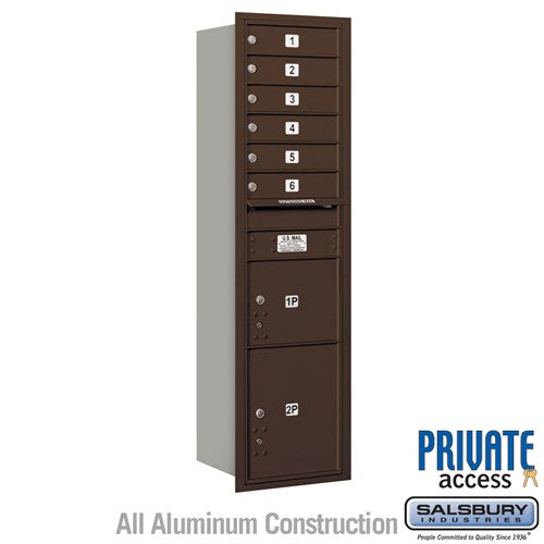 Salsbury Maximum Height Recessed Mounted 4C Horizontal Mailbox with 6 Doors and 2 Parcel Lockers in Bronze with Private Access - Rear Loading - Sweatfully