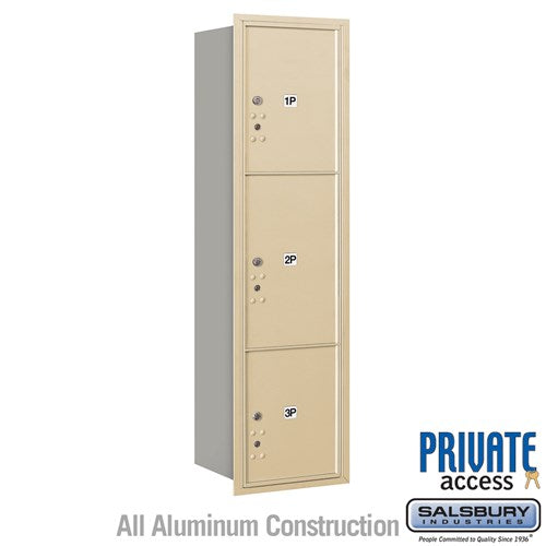 Salsbury Maximum Height Recessed Mounted 4C Horizontal Parcel Locker with 3 Parcel Lockers in Sandstone with Private Access - Rear Loading - Sweatfully