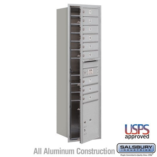 Salsbury Maximum Height Recessed Mounted 4C Horizontal Mailbox with 9 Doors and 1 Parcel Locker in Aluminum with USPS Access - Front Loading - Sweatfully