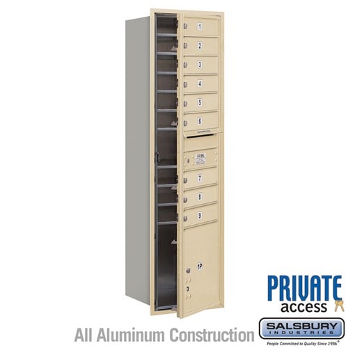 Salsbury Maximum Height Recessed Mounted 4C Horizontal Mailbox with 9 Doors and 1 Parcel Locker in Sandstone with Private Access - Front Loading - Sweatfully
