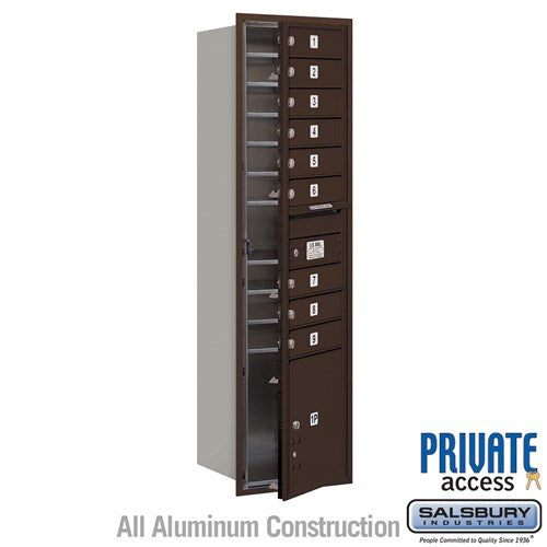 Salsbury Maximum Height Recessed Mounted 4C Horizontal Mailbox with 9 Doors and 1 Parcel Locker in Bronze with Private Access - Front Loading - Sweatfully