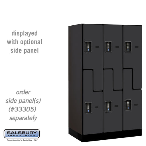 Salsbury 12" Wide Double Tier 'S' Style Designer Wood Locker - 3 Wide - 5 Feet High - 21 Inches Deep - Black - Black Electronic Locks - Sweatfully