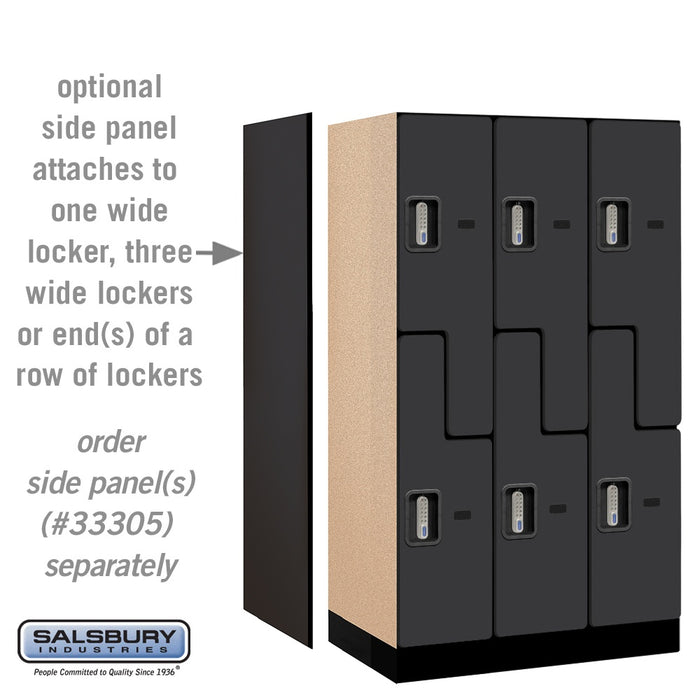 Salsbury 12" Wide Double Tier 'S' Style Designer Wood Locker - 3 Wide - 5 Feet High - 21 Inches Deep - Black - Silver Electronic Locks - Sweatfully