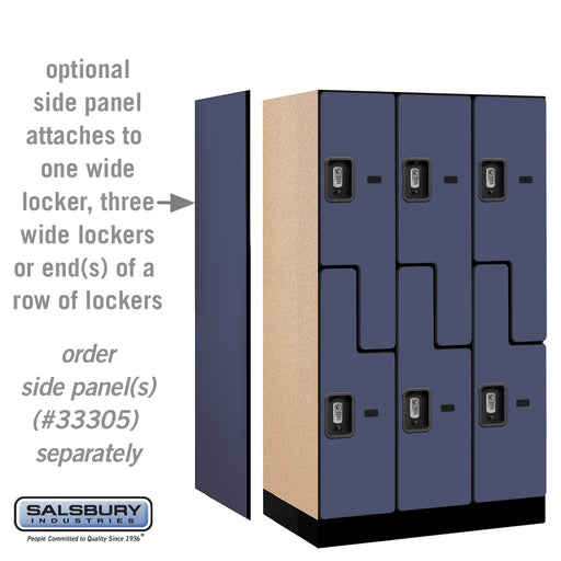 Salsbury 12" Wide Double Tier 'S' Style Designer Wood Locker - 3 Wide - 5 Feet High - 21 Inches Deep - Blue - Silver Resettable Combination Locks - Sweatfully