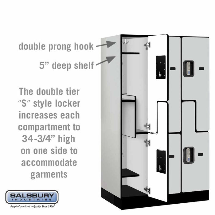 Salsbury 12" Wide Double Tier 'S' Style Designer Wood Locker - 3 Wide - 5 Feet High - 21 Inches Deep - Gray - Silver Electronic Locks - Sweatfully