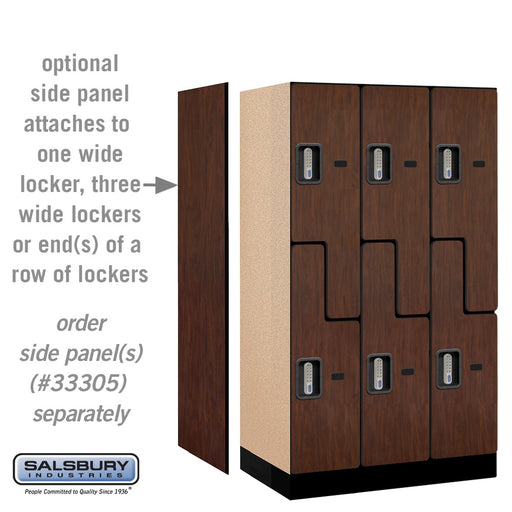 Salsbury 12" Wide Double Tier 'S' Style Designer Wood Locker - 3 Wide - 5 Feet High - 21 Inches Deep - Mahogany - Silver Electronic Locks - Sweatfully