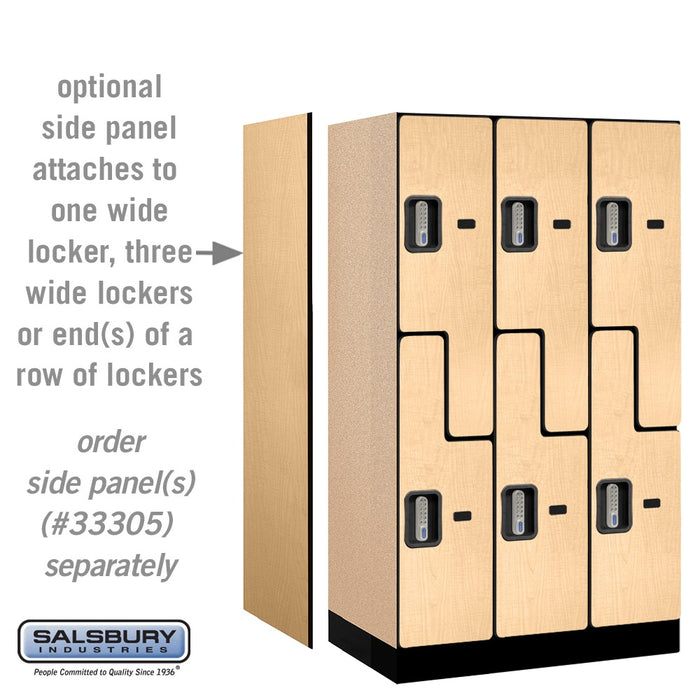 Salsbury 12" Wide Double Tier 'S' Style Designer Wood Locker - 3 Wide - 5 Feet High - 21 Inches Deep - Maple - Silver Electronic Locks - Sweatfully