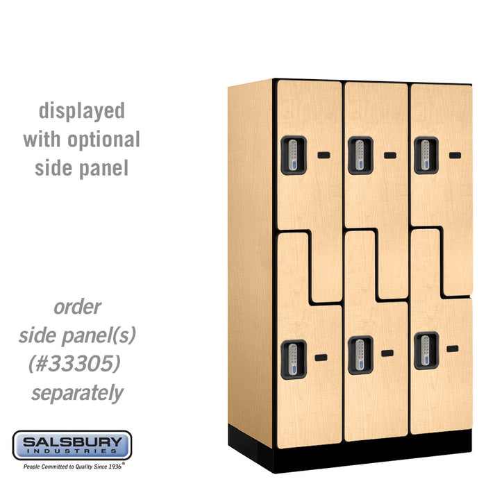 Salsbury 12" Wide Double Tier 'S' Style Designer Wood Locker - 3 Wide - 5 Feet High - 21 Inches Deep - Maple - Silver Electronic Locks - Sweatfully